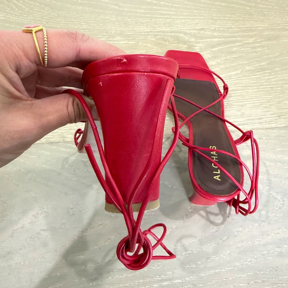 ALOHAS Red Lace-Up Square-Toe Sandal - Picture 7 of 10